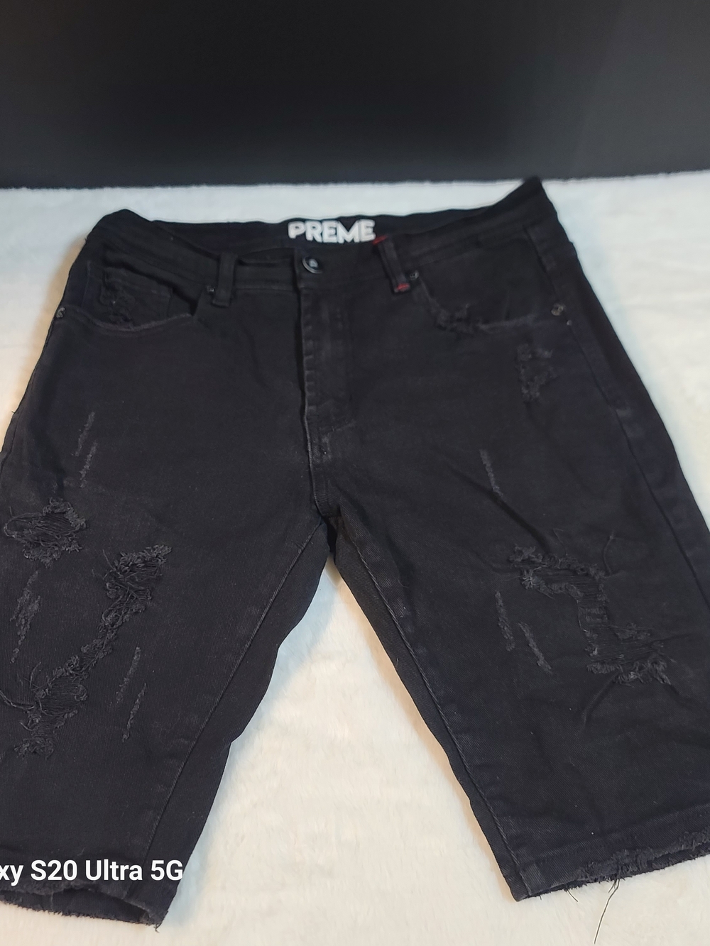 PREME Men’s Black Distressed Denim Shorts